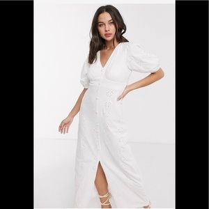 ASOS broderie tea maxi dress with puff sleeve